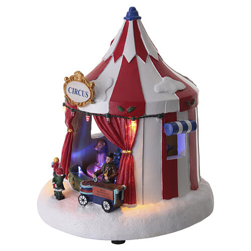 Villaggio natalizio tendone da circo animato e luci led 25x20 cm 3