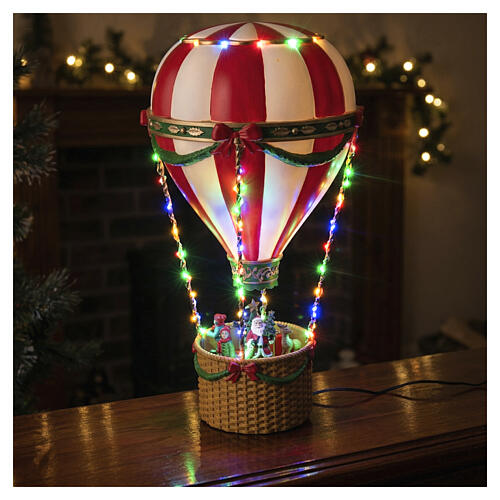 Globo aerostático navideño Papá Noel y niños luces LED animado 40x20 cm 3