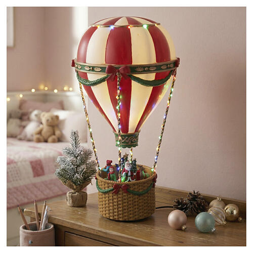 Mongolfiera natalizia Babbo Natale e bambini luci led animato 40x20 cm 2
