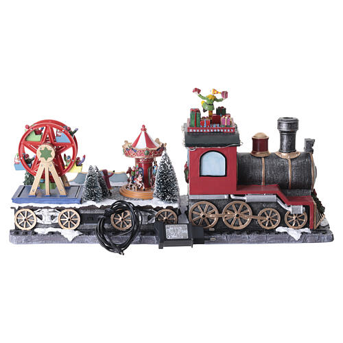 Train de Noël animé lumières LED elfe et manèges 25x50x15 cm 9