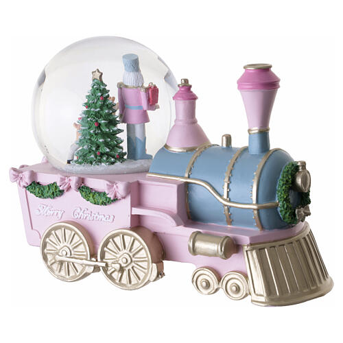 Nutcracker Christmas snow globe with pink train, 6x8x4 in 6