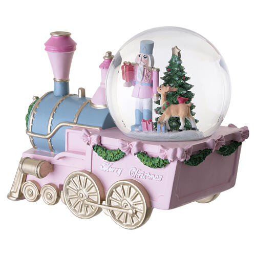 Boule en verre casse-noisettes de Noël petit train rose 15x20x10 cm 4