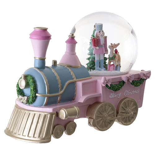 Globo de neve de vidro com quebra-nozes e comboio cor-de-rosa 15x20x10 cm 5