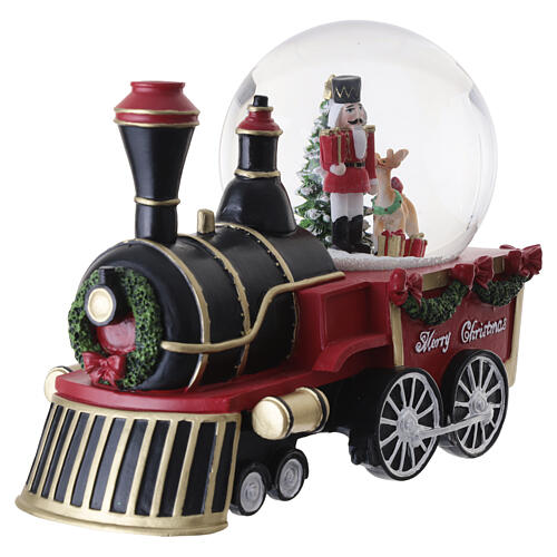 Christmas train snow globe with nutcracker and reindeer, 6x7.5x4 in 4