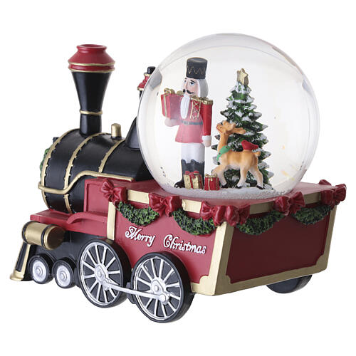 Christmas train snow globe with nutcracker and reindeer, 6x7.5x4 in 5