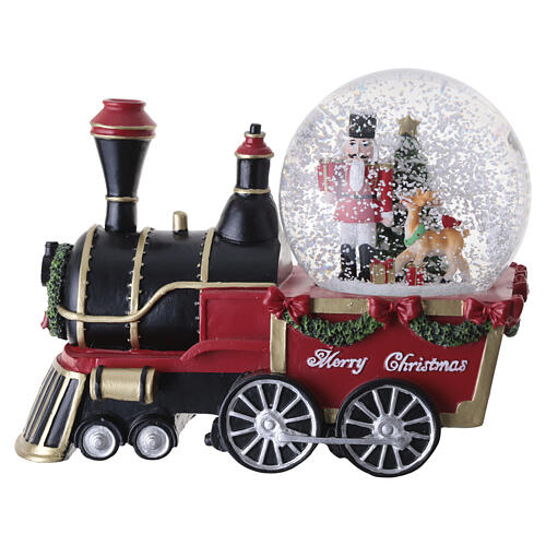 Petit train de Noël avec boule à neige, casse-noisette et renne 15x20x10 cm 3