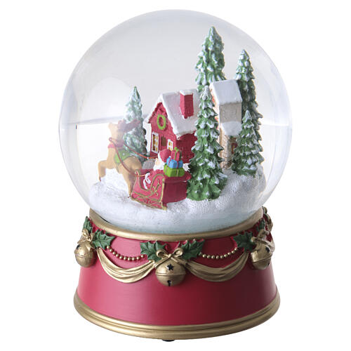 Sfera di vetro carillon con neve Babbo Natale con slitta 15x10 cm 4