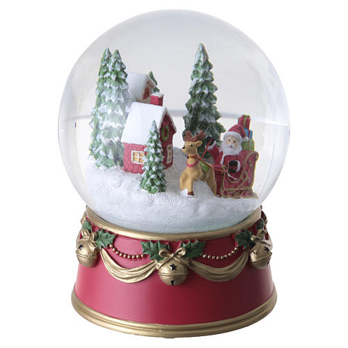 Globo de neve de vidro com caixa de música Pai Natal com trenó 15x10 cm 5