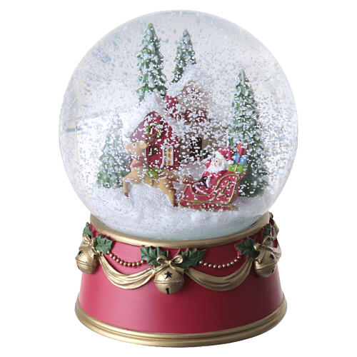 Glass snow globe music Santa Claus with sleigh, 15x10 cm 3
