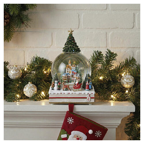 Christmas snow globe with music box, snowy village scene, 10x8x6 in 2