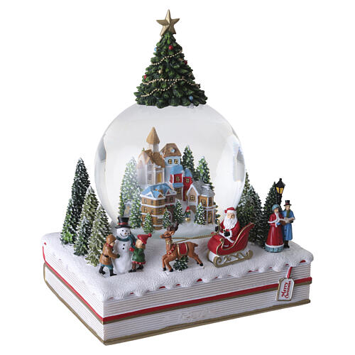 Christmas snow globe with music box, snowy village scene, 10x8x6 in 4