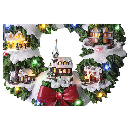 Wall-hanging wreath with Christmas houses, 24x21x4 in 4