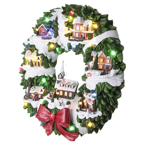 Wall-hanging wreath with Christmas houses, 24x21x4 in 5