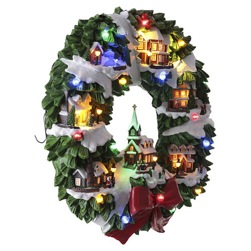 Wall-hanging wreath with Christmas houses, 24x21x4 in 7