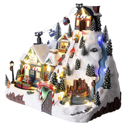 Village de Noël montagne illuminé et animé 35x50x30 cm 3