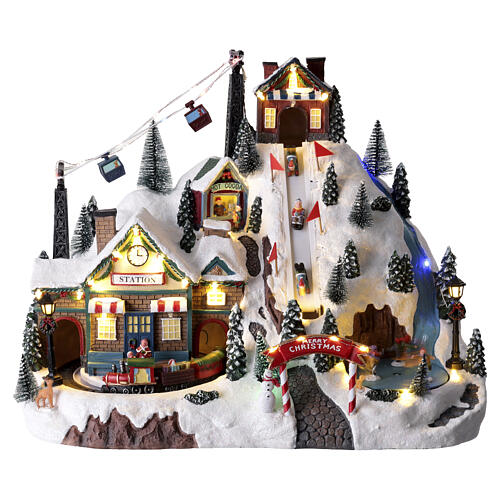 Villaggio natalizio montagna illuminata e animato 35x50x30 cm 1