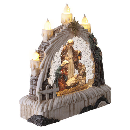 Glass snow globe: Nativity Scene with snow effect and lights, 9x8x3 in 5