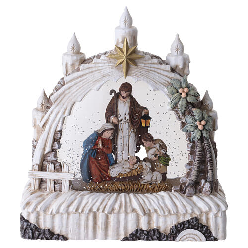 Natividad con efecto nieve y luces esfera vidrio 25x20x10 cm 6