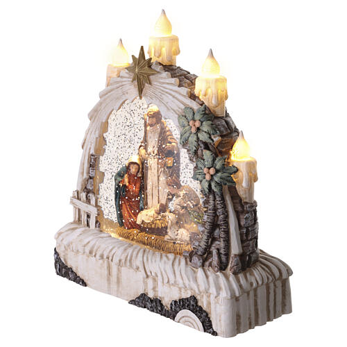 Natività con effetto neve e luci sfera vetro 25x20x10 cm 4
