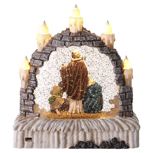 Natività con effetto neve e luci sfera vetro 25x20x10 cm 7
