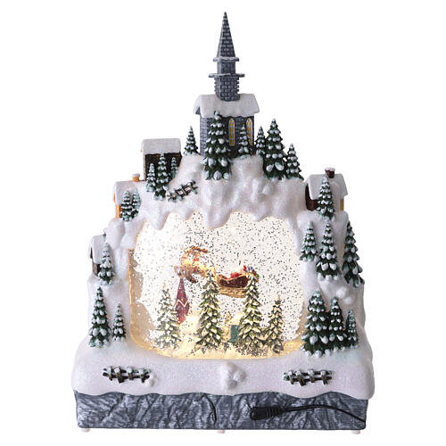 Aldeia de Natal em arco com Pai Natal no trenó efeito purpurina 35x25x10 cm 5