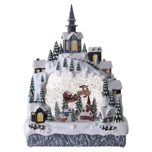 Aldeia de Natal em arco com Pai Natal no trenó efeito purpurina 35x25x10 cm 6