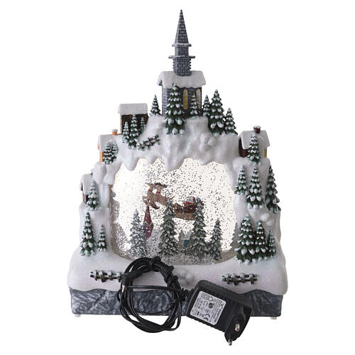Aldeia de Natal em arco com Pai Natal no trenó efeito purpurina 35x25x10 cm 7
