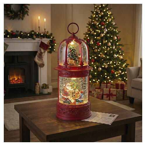 Red Christmas lantern with Santa, 16x6 in, lights and motion 2