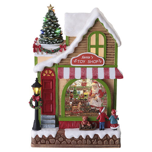 Animated Santa's Toy Shop Christmas decoration with LED lights, 30x15x20 cm 1