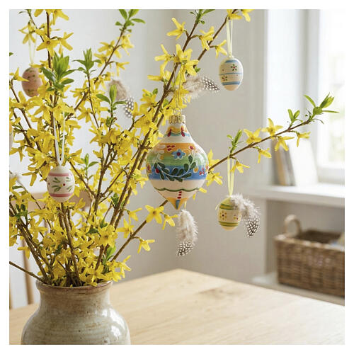 Boule pointue terre cuite Deruta 12x6 cm motif floral et arabesques 2