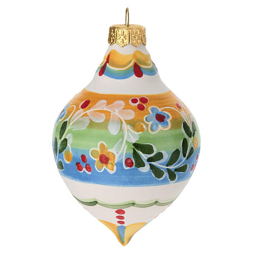 Bola pontiaguda em terracota de Deruta, 12x6 cm, com motivos florais e arabescos 3