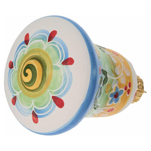 Deruta terracotta bell-shaped Easter ornament, 3.5x3 in, floral design 5