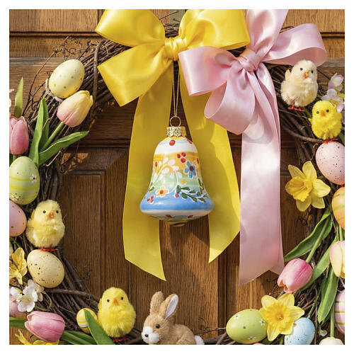 Floral Bell-Shaped Deruta Terracotta Easter Ornament, 10x5 cm 2