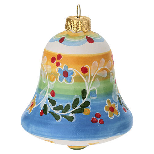 Deruta terracotta bell-shaped ornament, 4x4 in, northern-lights floral design 3