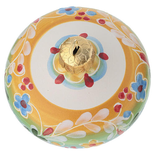 Deruta terracotta spinning-top ball with flowers, 3.5x3 in, floral design 4