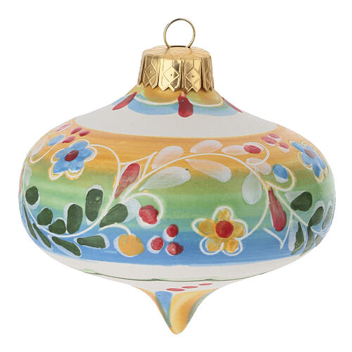 Bombka w kształcie bączka z motywem kwiatowym, terakota Deruta 9 x 8,5 cm 3