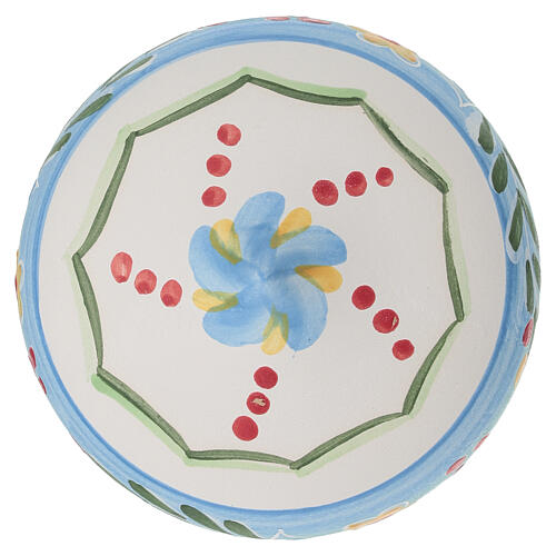 Deruta terracotta spinning-top ball with decorated flowers, 4x4 in, floral design 5
