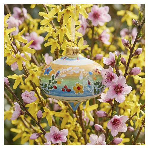 Bolita de terracota con flores decorados Deruta trompo 10x10 cm 2