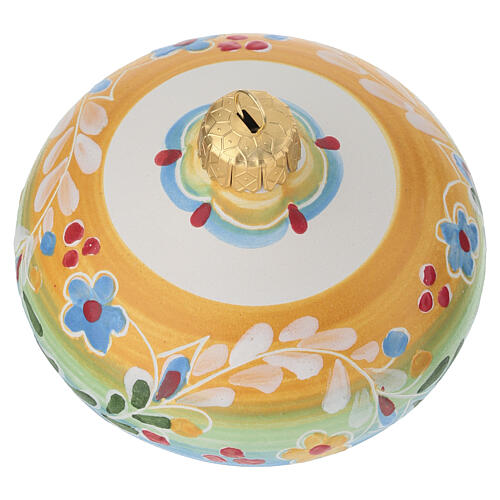 Bolita de terracota con flores decorados Deruta trompo 10x10 cm 4