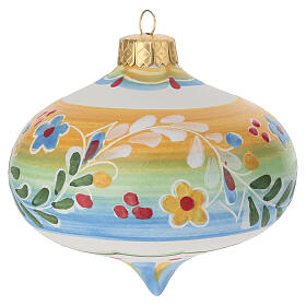 Boule en forme de toupie en terre cuite Deruta décor floral 10x10 cm