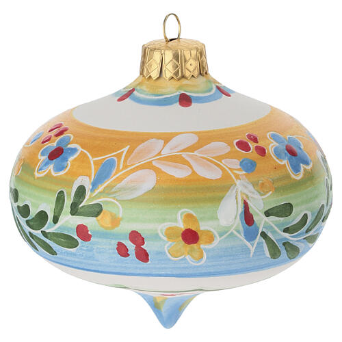 Boule en forme de toupie en terre cuite Deruta décor floral 10x10 cm 3