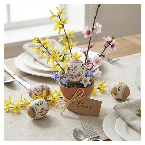 Décoration pascale en forme d'œuf lilas en terre cuite Deruta 7x5 cm 2