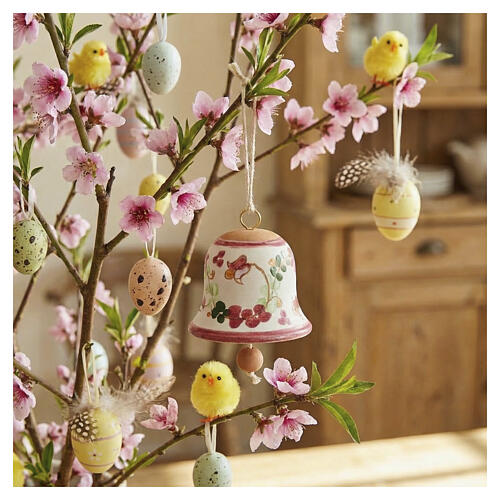 Pink floral Deruta terracotta bell, 2x2 in 2