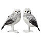 Set dos lechuzas blancas y grises con plumas naturales 50x35x25 cm s1
