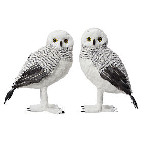 Set of Two White and Grey Owls with Natural Feathers, 50x35x25 cm