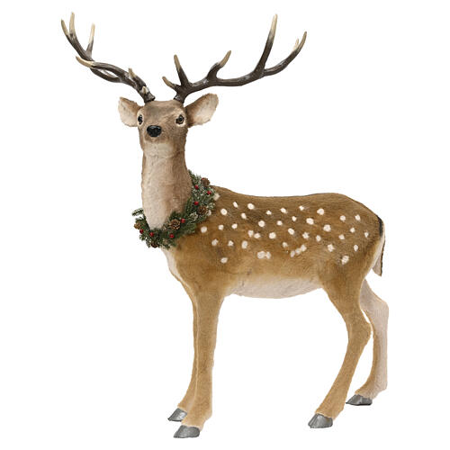 Christmas deer with wreath in polyester, 120x95x50 cm 1