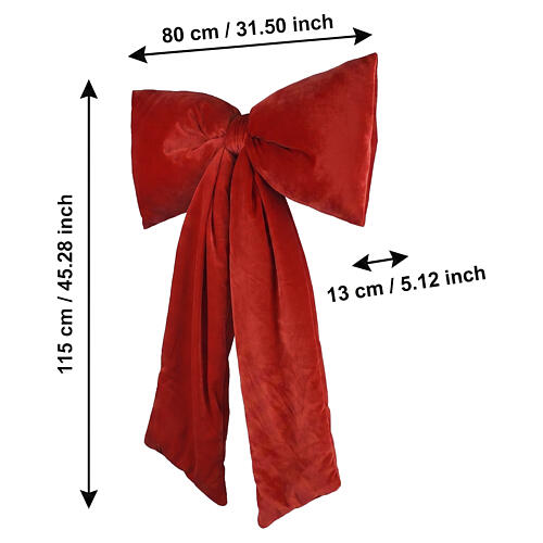 Red velvet-effect Christmas bow with decorative tails 115x80x15 cm 3