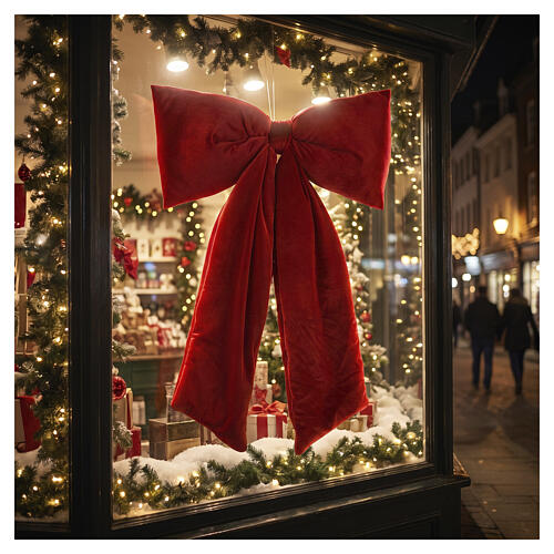 Moño navideño rojo para colgar efecto terciopelo 80x50x10 cm 2