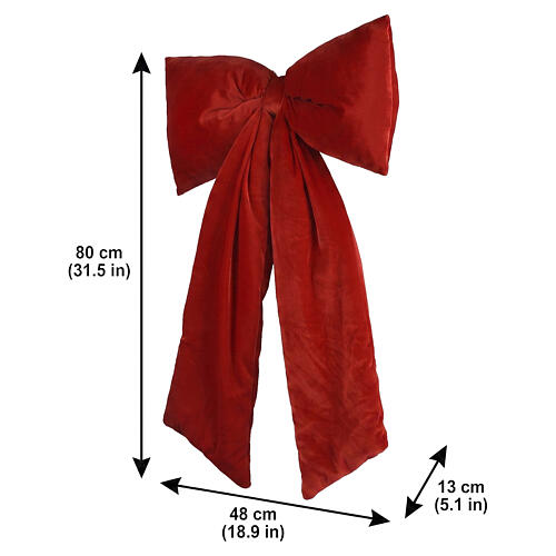 Moño navideño rojo para colgar efecto terciopelo 80x50x10 cm 3