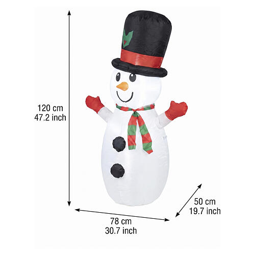 Illuminated inflatable snowman with cold white and multicolour LEDs, 47x30x20 in, outdoor 3